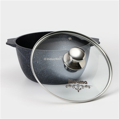 Кастрюля «Гранит Star» Induction Pro, 4л, d=24 см, h=12,2 см, стеклянная крышка, индукция, тёмно-синий