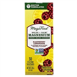 MegaFood, Relax + Calm Magnesium, Raspberry Lemonade, 30 Single Serve Packets, 4.2 oz (120 g)