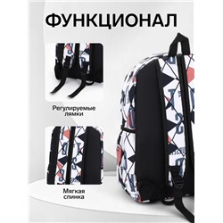 Рюкзак школьный на молнии, с карманами, с принтом, размер 30×13×42 см, чёрный/красный/серый