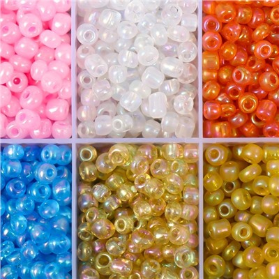 Бисер стекло 6/0 в шкатулке 10 делений «Разноцветный», 1 деление=10 г, 12.8×6.5×2.2 см