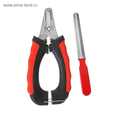 Набор по уходу за когтями: когтерез боковой (отверстие 14 мм) и пилка, чёрно-красный