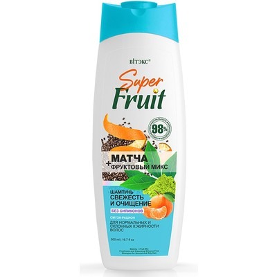 Шампунь для нормальных и склонных к жирности волос СВЕЖЕСТЬ И ОЧИЩЕНИЕ  МАТЧА + фруктовый микс БЕЗ СИЛИКОНОВ 500 мл
