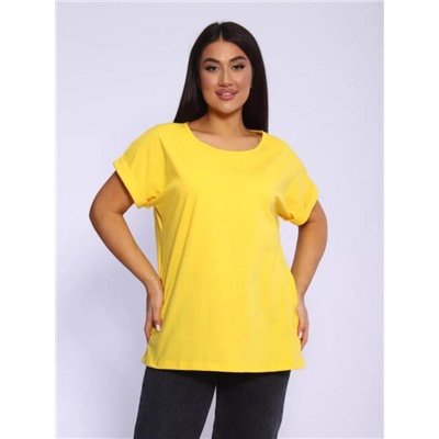 Футболка без рисунка с отворотами на рукавах, хлопок 100%, Арт. 561 (Желтый)