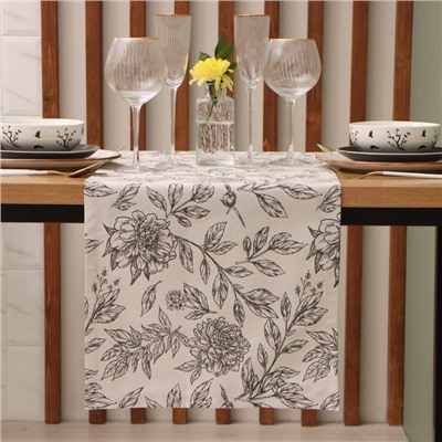 Дорожка на стол Этель Black flowers 40×149 см, 100% хлопок, саржа 190 г/м², серая