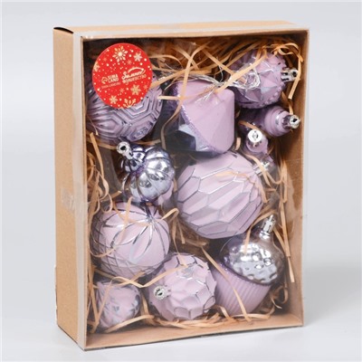 Ёлочные игрушки «Киссин», шары новогодние, набор 11 шт., сиреневый