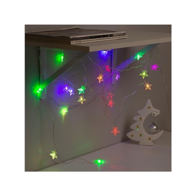 Гирлянда «Нить» 5 м с насадками «Звезда в крапинку», IP20, прозрачная нить, 20 LED, свечение мульти (RG/RB), мигание, 220 В