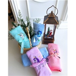 Полотенце из микрофибры "Цветные единороги" с атласной каймой 35*75 см.