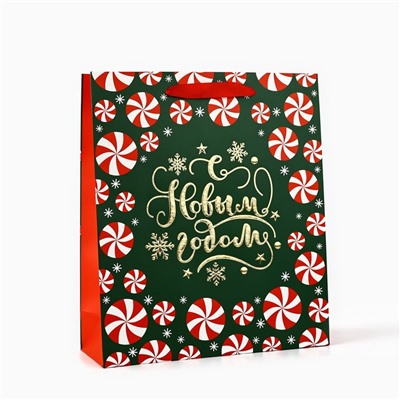 Пакет подарочный новогодний ламинированный «Новогодние чудеса», тиснение, M 30×26×9 см