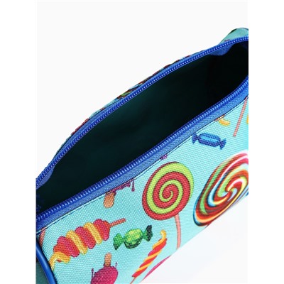 Косметичка простая на молнии, объёмная, с ручкой, с рисунком «Сладости», бирюзовая