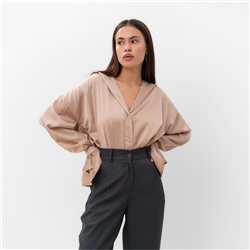 Блузка шелковая с воланами женская MIST, размер 46, бежевая