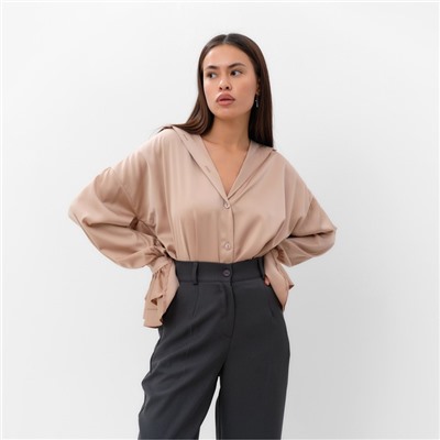 Блузка шелковая с воланами женская MIST, размер 46, бежевая