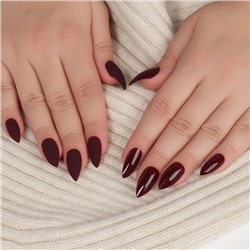 Накладные ногти, 24 шт., с клеевыми пластинами, форма миндаль, матовые, глянцевые, бордовые