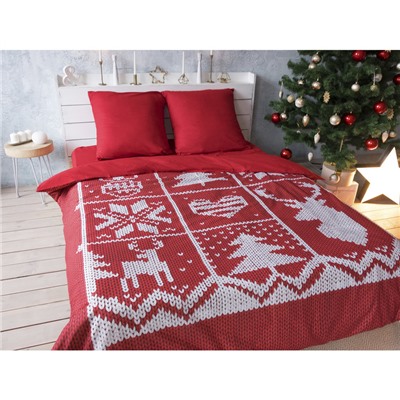 Постельное бельё «Этель» 2 сп Новогодняя вязка 175×215 см, 200×220 см, 70×70 см - 2 шт., поплин