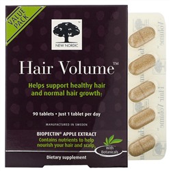 New Nordic, Hair Volume, средство для роста и объема волос, с экстрактом биопектина яблока, 90 таблеток