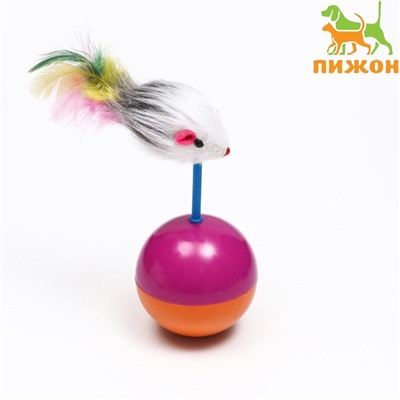 Мышь-неваляшка на шаре, 11×6 см, искусственный мех, фиолетовая, оранжевая