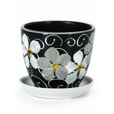 Горшок для цветов «Фиалка», 1 л, d=15 см, h=13 см, керамический, с поддоном