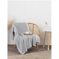 Плед с бахромой «Этель» Waffle, 130×180 см, серый