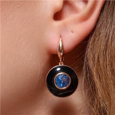 Серьги подвески ювелирная бижутерия коллекция "Дубай" покрытие позолота, вставка: цветная эмаль и крупный фианит, цвет: голубой и черный, арт.215.350