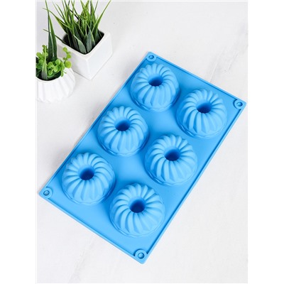 Форма для выпечки 6 ячеек силиконовая Маффины с отверстием 3,5 см / HL-064 /уп 200/ 0.120/ 28*17*3,5/