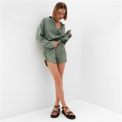 Костюм женский (рубашка, шорты) MINAKU: Casual Collection, оливковый, размер 40