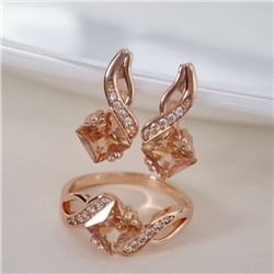 Комплект ювелирная бижутерия коллекция  "Дубай" серьги и кольцо 17 р, покрытие: позолота, вставка: фианиты, цвет: ваниль и прозрачный, арт.215.466-17