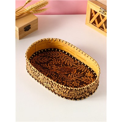 Сухарница традиционная «Птичка в рябине», 23×15×4.5 см, береста