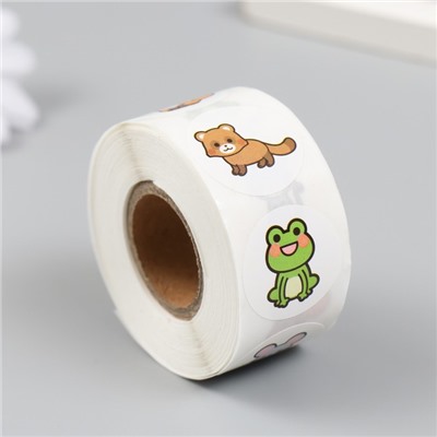 Наклейка бумага «Лесные звери», d=2.5 см, 500 шт. в рулоне, 3×6.5×6.5 см