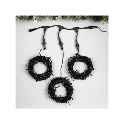 Гирлянда «Клип-лайт» 3 нити по 10 м, IP44, УМС, тёмная нить, 198 LED, свечение белое, 8 режимов, 24 В