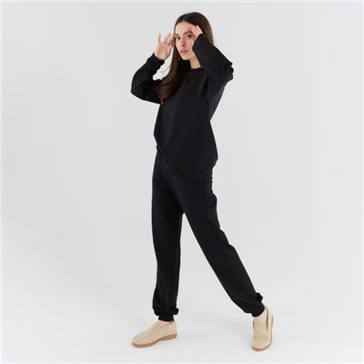 Костюм женский (свитшот, брюки) MINAKU: Casual Collection, размер 42, чёрный