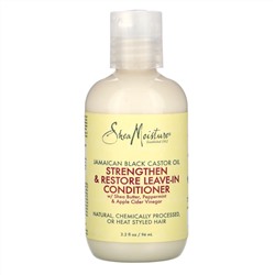SheaMoisture, ямайское черное касторовое масло, укрепляющий и восстанавливающий несмываемый кондиционер, 94 мл (3,2 жидк. унции)