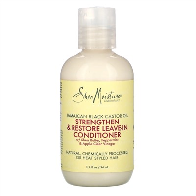 SheaMoisture, ямайское черное касторовое масло, укрепляющий и восстанавливающий несмываемый кондиционер, 94 мл (3,2 жидк. унции)