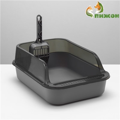 Туалет с прозрачными бортами с совком и фильтром, 40×28×16 см, серый