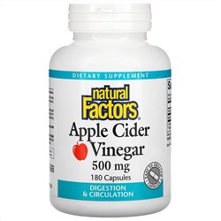Natural Factors, яблочный уксус, 500 мг, 180 капсул