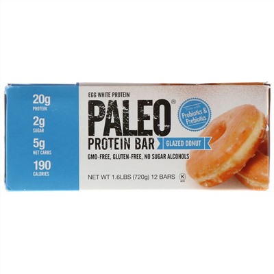 Julian Bakery, PALEO Protein Bar, Glazed Donut, 12 Bars, 2.12 oz (60 g) Each