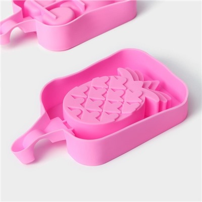 Набор форм для мороженого Доляна, 3 шт., силикон, 14×7.5×2.5 см, розовый