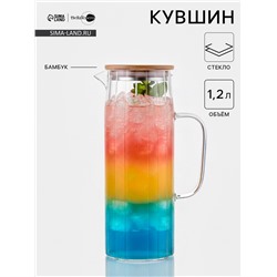 Кувшин Bella Tenero «Эко. Дольки», 1.2 л, 9×14×24.5 см, с бамбуковой крышкой, стекло, прозрачный