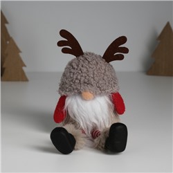 Фигурка текстиль «Гном в серой барашковой шапке с рожками», на полку, стол, 6.2×9.5×18.5 см