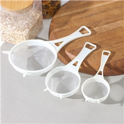 Сито Доляна, набор 3 шт., d=6.5/8/11.5 см, белый