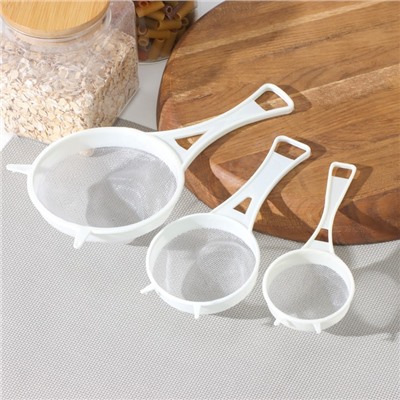 Сито Доляна, набор 3 шт., d=6.5/8/11.5 см, белый