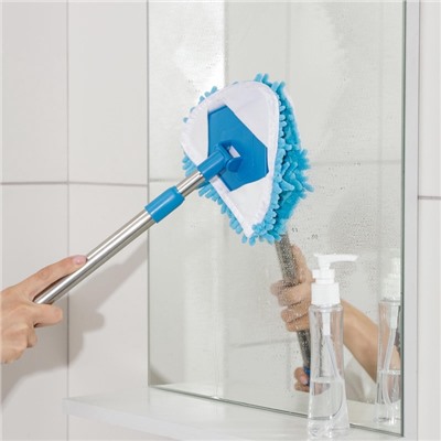 Щётка для окон Доляна, телескопическая ручка 54(86) см, поворотная головка, насадка из микрофибры 14×16 см, синяя