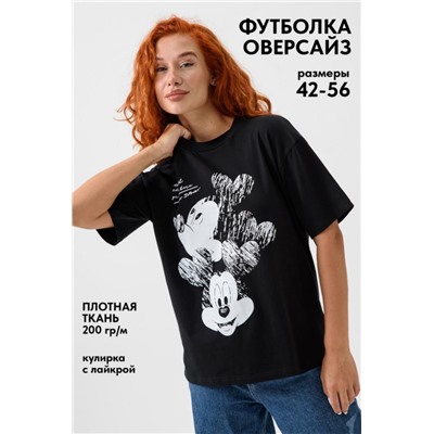 8506/1 Футболка женская оверсайз (Черный_микки маус)