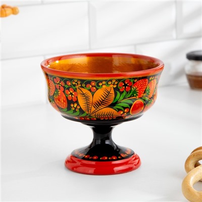 Конфетница на ножке «Сласть», 14.5×15 см, дерево, хохлома