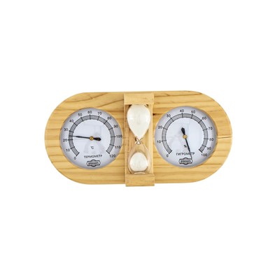 УЦЕНКА Термометр-гигрометр для бани с песочными часами, деревянный