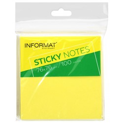 Бумага для заметок с клеевым краем 76х76 мм 100л желтый пастель без линовки IFSN7676-YP inФОРМАТ