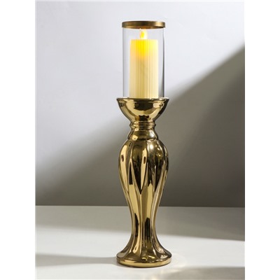 Подсвечник на 1 свечу «Версаль», керамика, стекло, d=7.5 см, золото, 10.5×10.5×44.5 см