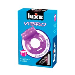 Фиолетовое эрекционное виброкольцо Luxe VIBRO «Бешеная Гейша» + презерватив
