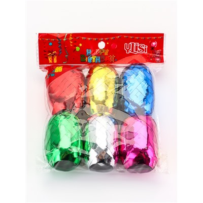 Лента упаковочная металлизированная, ассорти, набор 6 шт., 0.5 см × 10 м