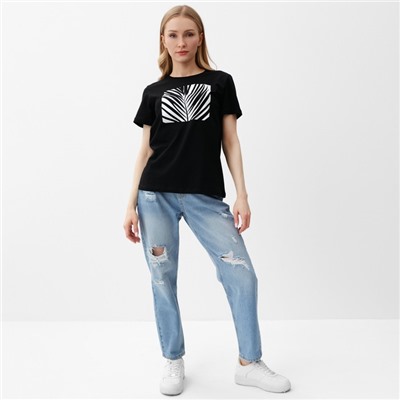 Футболка женская Let's go, чёрная, размер 44