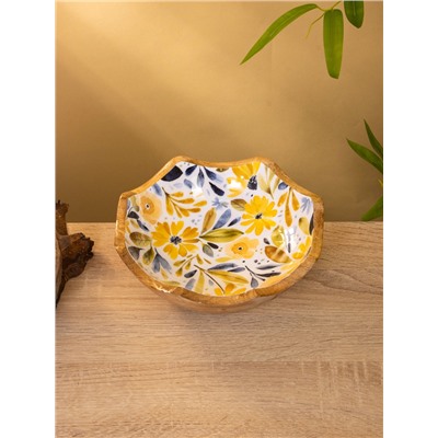 УЦЕНКА Салатник «Желтые и синие цветы» дерево манго 20×20×8 см