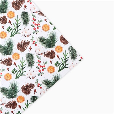 Бумага упаковочная новогодняя крафтовая «Шишки и хлопок», 50×70 см